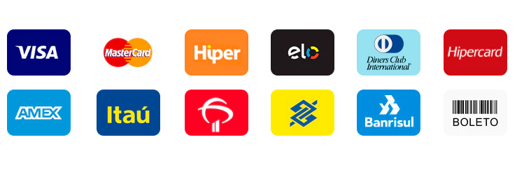Formas de pagamento aceitas: Visa, Mastercard, Pix, Elo e demais bandeiras.